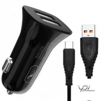 Автомобільний Зарядний Пристрій USB SkyDolphin SZ09T 2USB/3.4A/15W + Type-C (Чорний)