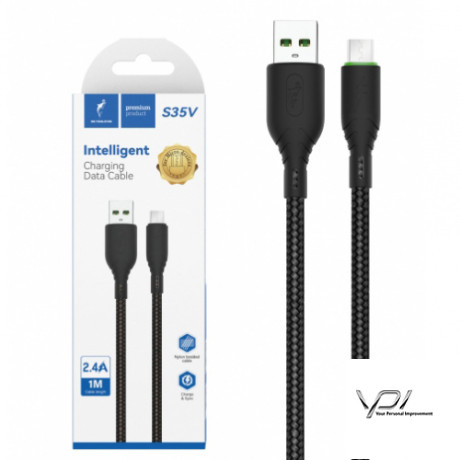 Кабель SkyDolphin S35V Neylon Braided USB - MicroUSB 2.4A/1m (Чорний)