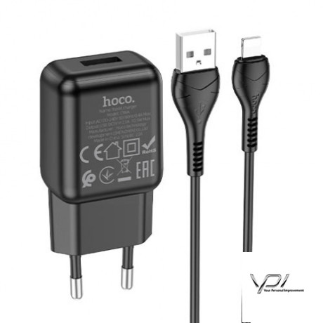 Мережевий Зарядний Пристрій Hoco C96A 1USB/2.1A + Lightning (Чорний)