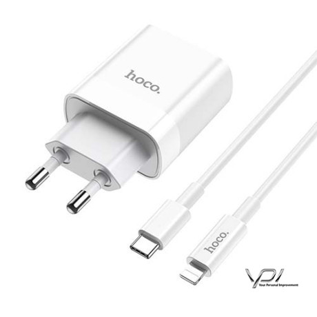 Мережевий Зарядний Пристрій Hoco C80A (PD/QC3.0) 1Type-C+1USB/3.1A/20W + (Type-C - Lightning) (Білий)