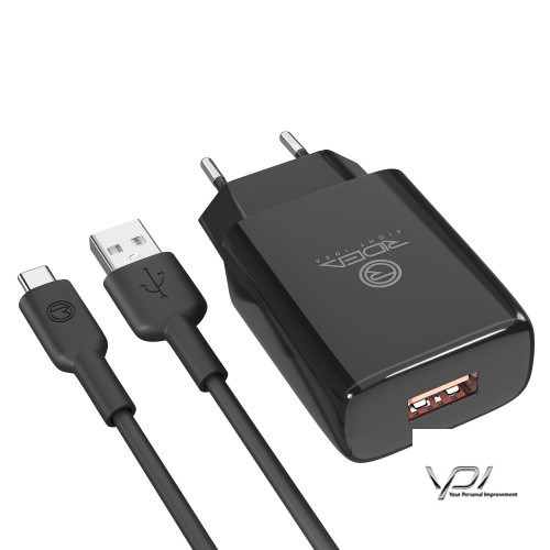 Мережевий Зарядний Пристрій Ridea RW-11211 Element 2.1A + Type-C (Чорний)