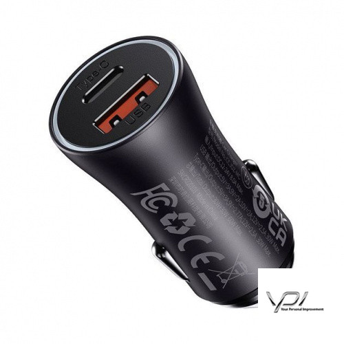Автомобільний Зарядний Пристрій Baseus Golden Contactor Max Series 1USB + Type-C 60W (CGJM000113) (Dark Grey)