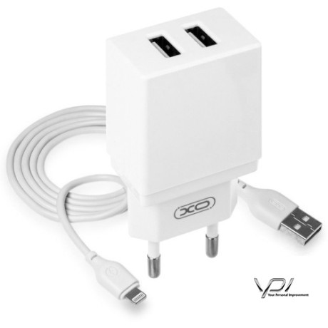 Мережевий Зарядний Пристрій XO L75 2.4A/2USB + Lightning  (Бiлий)