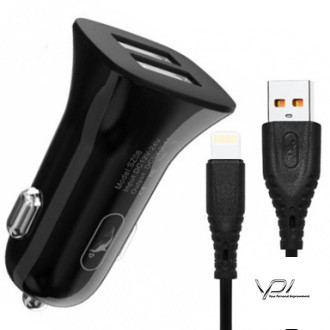 Автомобільний Зарядний Пристрій USB SkyDolphin SZ09L 2USB/3.4A/15W + Lightning (Чорний)