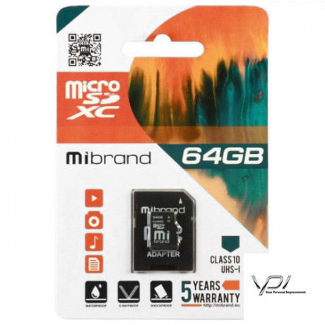 Карта Пам'яті Mibrand MicroSDXC 64gb UHS-1 10 Class + Adapter