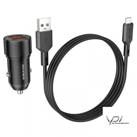 Автомобільний Зарядний Пристрій Borofone BZ19 Wisdom 2USB/2.4A + MicroUSB (Чорний)